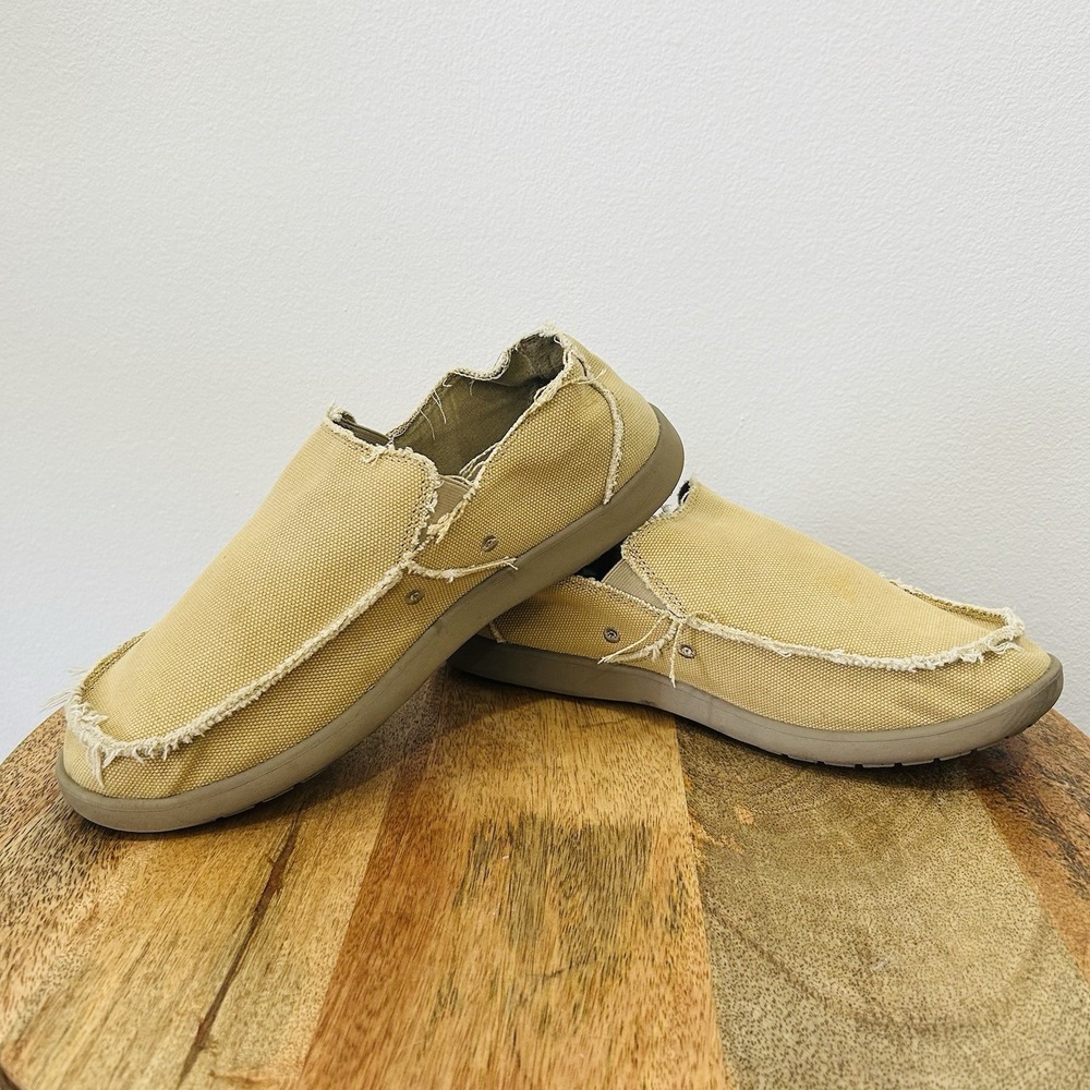 Mens Crocs Santa Cruz Loafers Canvas Slip On Shoes Khaki Tan Men's Size 13